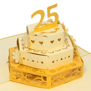 LIN17562, LINPopUp®, Pop Up Karte Hochzeit 25, Pop Up Karte Silberhochzeit, 25 Jahre Jubiläum, Grußkarten 25 Geburtstag, Gold, N314