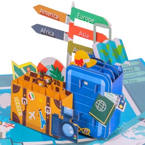 LINPOPUP®, Pop-Up Card Travel, wenskaart vakanties, reisvoucher, voucherkaart vliegticket, wereldreis, vakantiegeld, LIN17858, N246