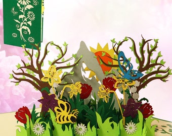 LIN17665, LINPopUp®, Pop Up Card Flower, Birthday Card, Flower, Mother's Day Card, Hiking Voucher, Bee Mountain Flower Meadow, N388