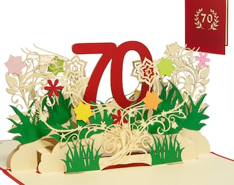 LINPOPUP®, LIN17788, Carte Pop Up Anniversaire, 70e Anniversaire, Cadeaux d'anniversaire, Invitation Anniversaire, Carte 3D, Anniversaire, 70, Fleurs Pop Up, N65