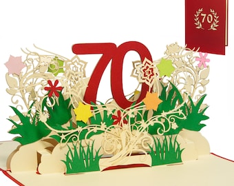 LINPOPUP®, LIN17788, Pop Up Card Birthday, 70th Birthday, Birthday Gifts, Birthday Invitation, Card 3D, Anniversary, 70, Flowers Pop Up, N65