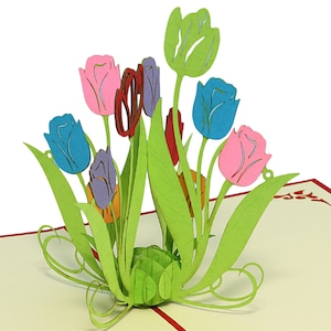 LIN17578, LINPopUp®, POP Up Cards Flowers, Pop Up Card Bouquet, Greeting Cards Flowers, Folded Cards Flowers, Birthday, Tulips, N337