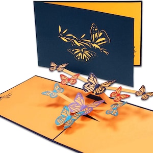 LIN17539, LINPopUp®, cartão POP UP, cartão de aniversário 3D de borboletas coloridas, com motivo de borboleta - cartão dobrável - laranja, N293