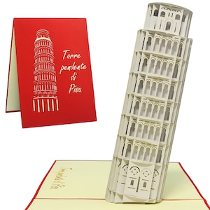 LIN17276, LINPoUp®, Biglietto POP UP Biglietto di auguri 3D voucher da viaggio pieghevole architettura ardesia torre di Pisa, Italia, N201
