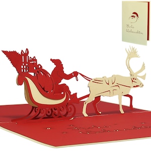 LIN17728, LINPopUp®, Pop Up Karten, Pop Up Weihnachtskarten, Pop Up Geschenkkarten, Weihnachtsmann, "Schlitten des Weihnachtsmanns", N403