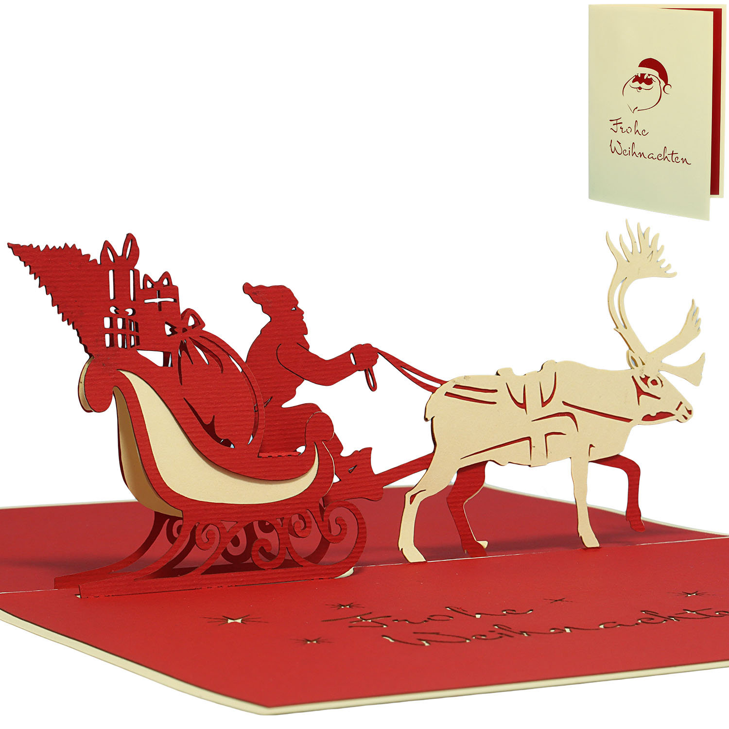 LIN17728, LINPopUp®, Cartes pop-up, Cartes de Noël pop-up, Cartes-cadeaux pop-up, Père Noël, « Traîneau du Père Noël », N403