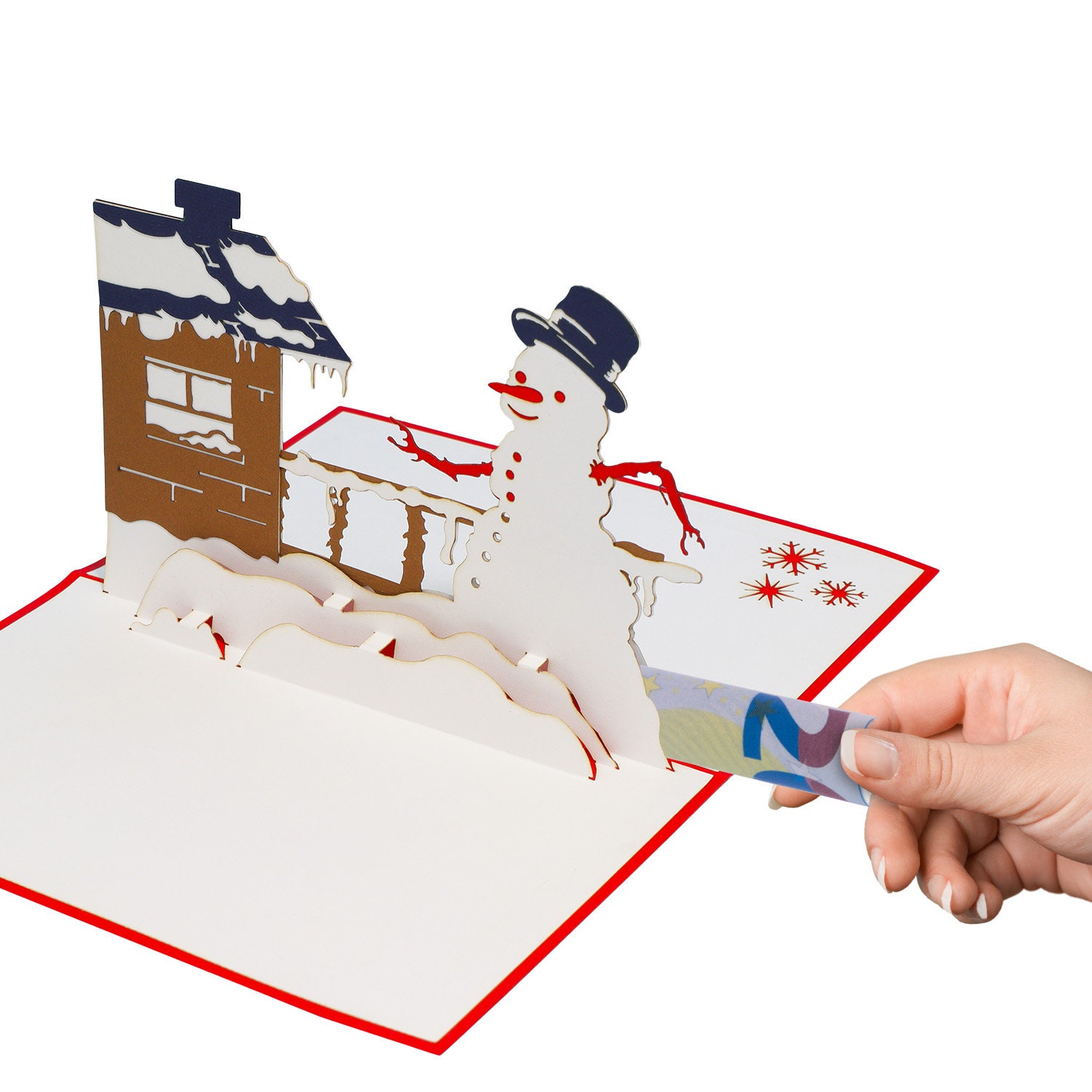 Tarjeta De Navidad 3D Pop-up Lin 17585 - Muñeco De Nieve En Casa - Fabricada En Japón, Calidad Artesanal