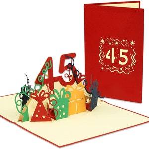 LIN17641、LINPopUp®、POP UP カード - 45 歳の誕生日用 3D バースデー カード - 記念日カード - おめでとう、サプライズ折りたたみカード、N373