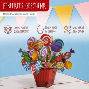 LINPOPUP®, LIN17775, Pop-Up Karte, 3D Geburtstagskarte Happy Birthday Geburtstag Konfetti Klapp-Karte für Frauen Mann Kinder, Lollies, N46