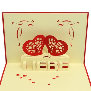 LIN17301, LINPopUp®, 3D Pop Up carte amour, Pop up carte mariage, carte de voeux Saint-Valentin carte avec enveloppe, Deux coeurs amour, N55