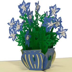 LIN17668, LINPopUp®, POP UP Card - Blue Flower Vase Flowers - 3D Birthday Card - Mother&#39;s Day Greeting Card with Flower Motif, Blue, N391
