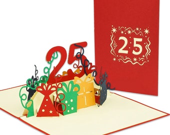 LIN17532, LINPopUp®, POP UP Karte - 3D Geburtstagskarte zum 25. Geburtstag - Jubiläums-Karte, Überraschungs Klapp-Karte, N286