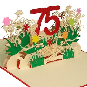 LINPOPUP®, LIN17847, Pop Up Karte Geburtstag, Geburtstagsgutschein, Geburtstagsgeschenke für Frau, Geburtstagseinladung, 3D, 75, Blumen Pop Up, N323