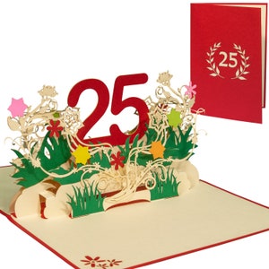 LINPOPUP®, LIN17844, Pop Up card birthday, birthday woman, birthday invitation, folding card 3D, anniversary, 25, flower pop up, N300