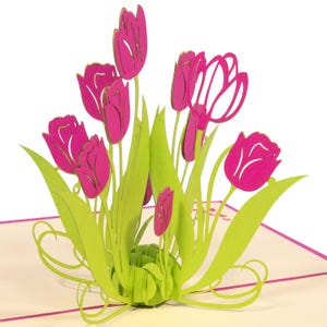 LIN17666, LINPopUp®, Tarjetas desplegables con flores, Ramo de tarjetas desplegables, Tarjetas de felicitación con flores, Tarjetas plegadas con flores, Cumpleaños, Tulipanes, N389