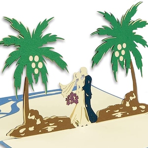 LIN17580, LINPopUp®, Cartes POP-Up Mariage, Cartes de vœux Mariage, Carte pliée Mariage, Mariage plage, N340