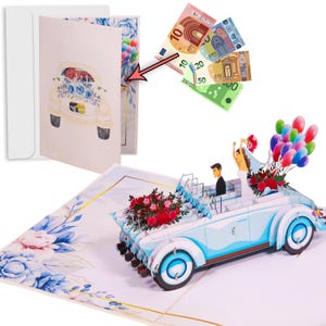 LIN17872, Wedding pop - up 3D card, money gift wedding packaging, personalized, with envelope, wedding card money gift, wedding car, N38