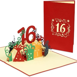 LIN17632, LINPopUp®, POP - Up 3D Cards 16th Birthday, Birthday Card 16th Anniversary, Greeting Cards 16th Birthday, N365 (Number.16)