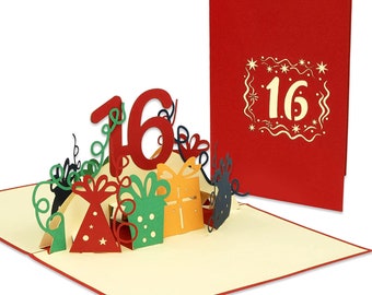 LIN17632, LINPopUp®, POP - Up 3D Cards 16th Birthday, Birthday Card 16th Anniversary, Greeting Cards 16th Birthday, N365 (Number.16)