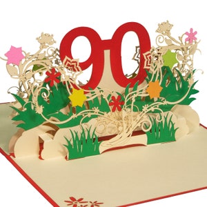LINPOPUP®, LIN17849, Biglietto di compleanno pop-up, buono compleanno, regali di compleanno per donna, invito compleanno, 3D, 90, fiore pop-up, N328