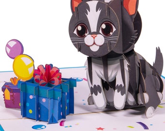 LINPOPUP® Carte pop-up chat, carte d'anniversaire 3D, carte de voeux avec motif chat, cadeau pour amoureux des chats, anniversaire d'enfant, LIN17856, N291