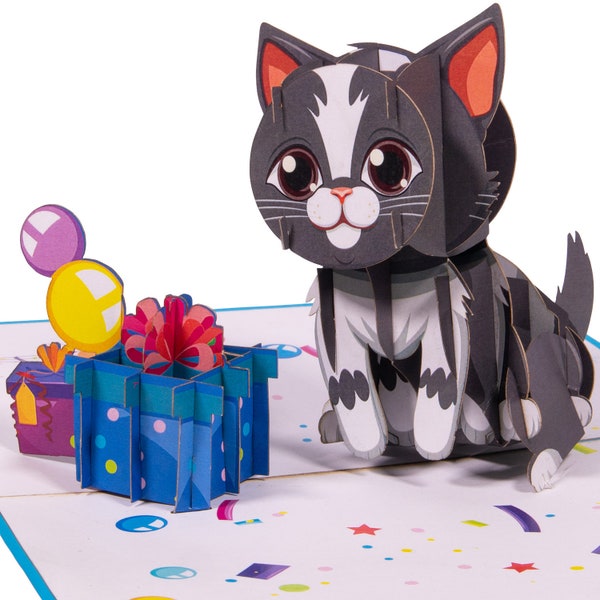 LINPOPUP® Pop Up card cat, 3D birthday card, greeting card with cat motif, gift cat lover, children's birthday girl, LIN17856, N291