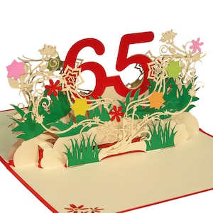 LINPOPUP®, LIN17846, Pop Up 3D Karte Geburtstag, Geburtstagsgutschein, Geburtstagsgeschenke für Frau, Geburtstagseinladung, 65, Blumen Pop Up, N324
