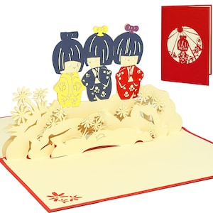 LIN17096, Pop Up 3D Card, Card, Travel Voucher Japan Manga, Holiday Voucher Japan, Geishas, Kimono, LINPopUp®, N128