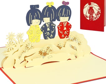 LIN17096, Pop Up 3D Karte, Karte, Reisegutschein Japan Manga, Urlaubgutschein Japan, Geishas, Kimono, LINPopUp®, N128