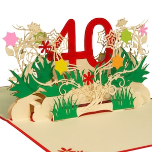 LINPOPUP®, LIN17807, Pop Up Karte Geburtstag, Geburtstagsgeschenke, Geburtstagseinladung, Karte 3D, Jubiläum, 40, Blumen Pop Up, N303