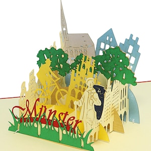 LIN17540, LINPopUp®, Pop Up Karte Reise,"Münster" Reisegutschein, Grußkarte Münster, Geschenkgutschein Städtetrip Stadt Deutschland, N294