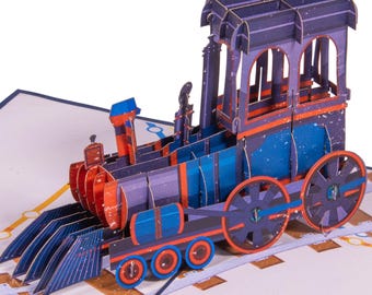 LIN17182, LINPopUp®, Tarjeta de felicitación emergente 3D de tren, Tarjeta emergente de locomotora, Tarjeta de cumpleaños, N152