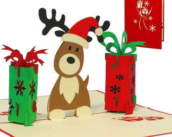 LIN17558, LINPopUp®, POP UP Christmas Card, Pop Up Christmas, 3d Christmas Cards, 3d Card Christmas, Deer Christmas Gifts, N448