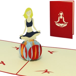 LIN17525, LINPopUp®, POP - UP - Cartes Chèque Cadeau, Cartes POP Up Anniversaire, Cartes de Voeux 3D "Bien-être" Carte d'anniversaire Sport, Yoga, N279