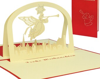 LIN17737, LINPopUp®, POP UP Christmas Card, 3D Cards, Christmas Greeting Card, Christmas Gifts, Angels, Christmas Landscape, N407