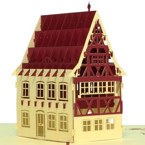 LIN17225, LINPopUp®, Cartes de voeux POP UP, Cartes 3D pour maison, Carte de vœux, Déménagement, Emménagement, Anniversaire, Maison à colombages, N194