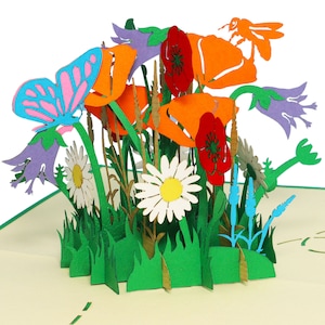 LIN17599, LINPopUp®, pop-up kaart bloemen, boeket, wenskaart bloemen, 3D gevouwen kaart, pop-up kaart verjaardag, vlinder, bloem, N353