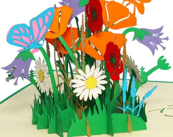LIN17599, LINPopUp®, Pop Up Card Flowers, Bouquet, Greeting Card Flowers, 3D Folded Card, Pop Up Card Birthday, Butterfly, Flower, N353