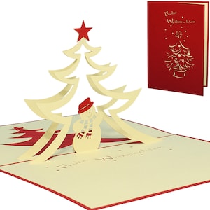 LIN17734, LINPoUp®, Biglietto pop-up, Biglietto natalizio 3D, Biglietto natalizio, Biglietto natalizio pieghevole, Abete, Pupazzo di neve, N405