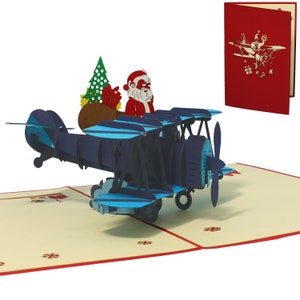 LIN17660, LINPopUp®, Pop Up 3D Karte Weihnachten, Grußkarten Weihnachten, Weihnachtskarten, Weihnachtsmann im Flugzeug, N455