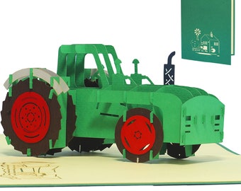 LIN17571, LINPopUp®, carte pop up tracteur trekker, cartes anniversaire, carte anniversaire, ferme, carte 3D tracteur, anniversaire enfant, N320