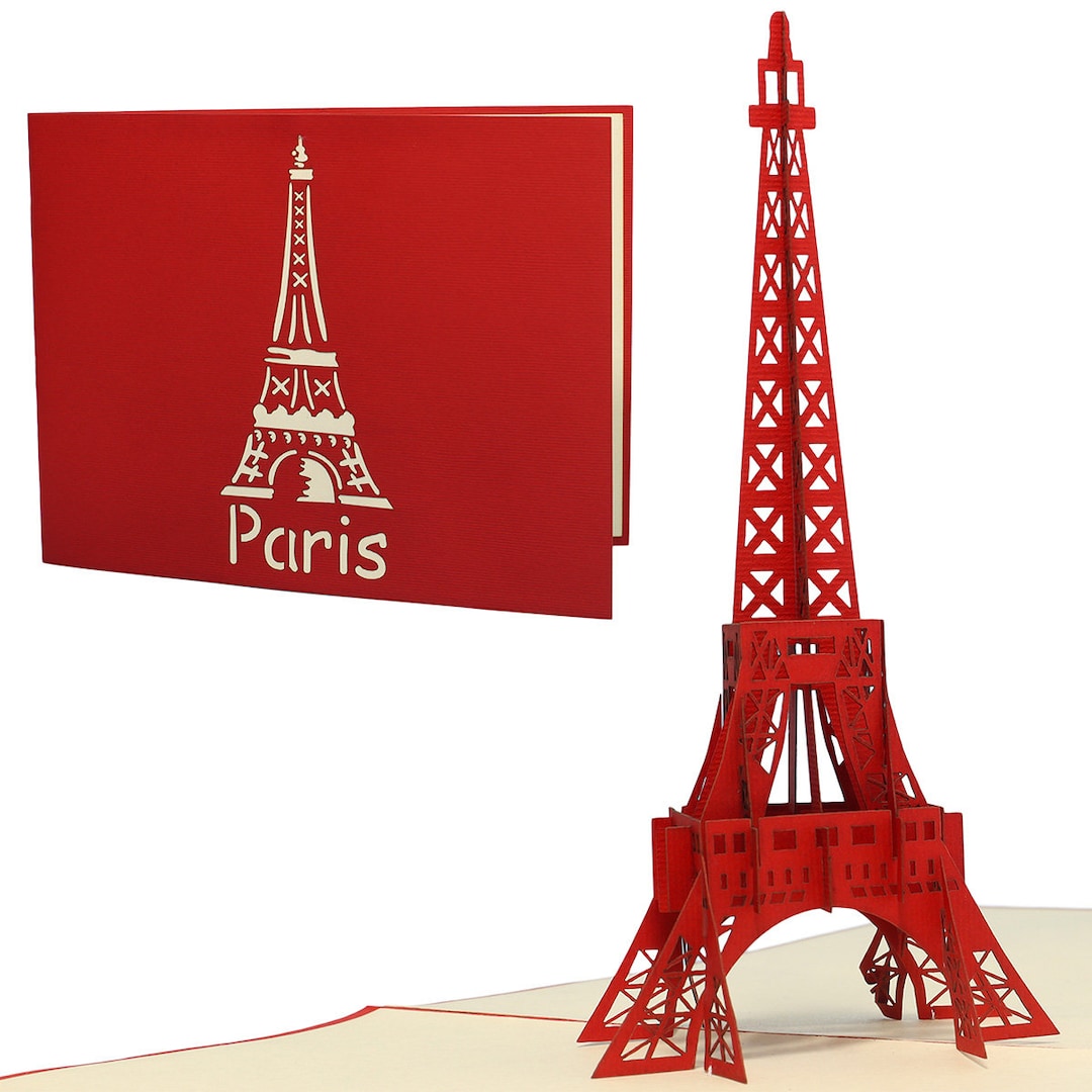 Geburtstagskarte Happy Birthday Paris – Mit Eiffelturm & Rotem Regenschirm, 17,5x12,5 Cm, 280g/m²