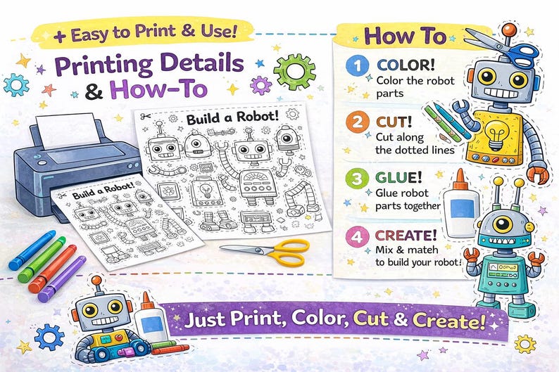 Build a Robot Cut and Paste Coloring Sheet | Robot Craft Printable for ...