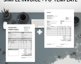 Einfache Rechnung + PO-Vorlagen-Bundle | Business Forms | Bearbeitbares PDF & Excel | A4 Letter | Druckbare Formblätter