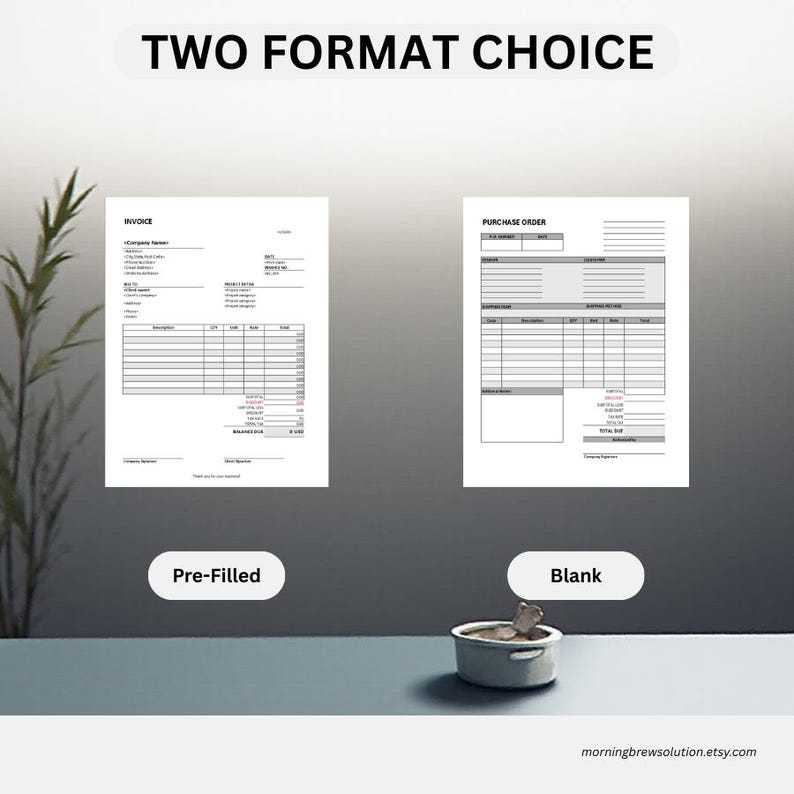 Business Forms Set | Invoice, PO, Receipt Templates (PDF & Excel) - Etsy