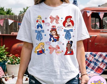 Disney Princess 4th Of July PNG, American Freedom Shirt, Red White And Blue Tee, Independence Day Gift, Princess Coquette Bow Shirts