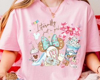 Disney Coquette Bow Literally Just A Girl PNG, Disneyland Girl's Trip PNG, Disneyland Mickey Minnie Ears Park Trip Shirt,Comfort Colors®