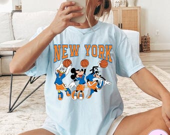 New York Basketball PNG, Mickey and Friends Game Day Tee, Orange Blue Team Shirt, Disney Inspired Hoop Tee, Vintage Sports Gift