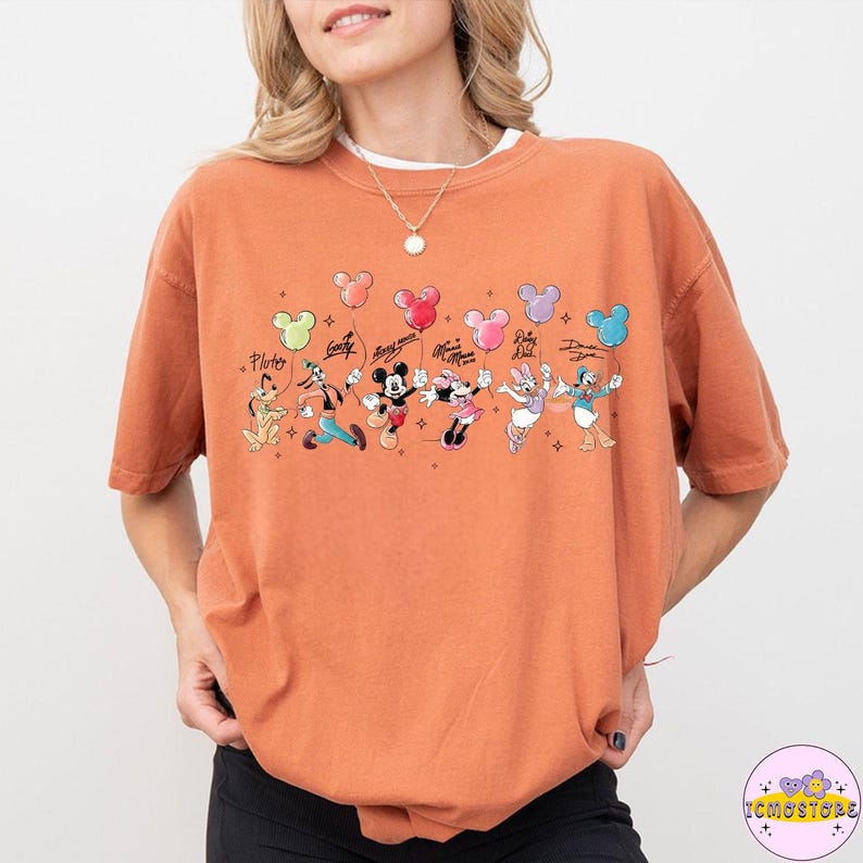 レトロなミッキーと仲間たちのサインPNG、ディズニーバルーンシャツ、ディズニーキャラクターTシャツ、ディズニーマウスヘッドTシャツ、ミッキー＆カンパニーギフト、ディズニーTシャツ 画像 8