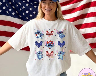 Cute Stitch 4th of July PNG, Disney Stitch 4th of July Coquette Bows USA 250th Shirt, Red White Blue Tee, Patriotic Stitch Fan Gift